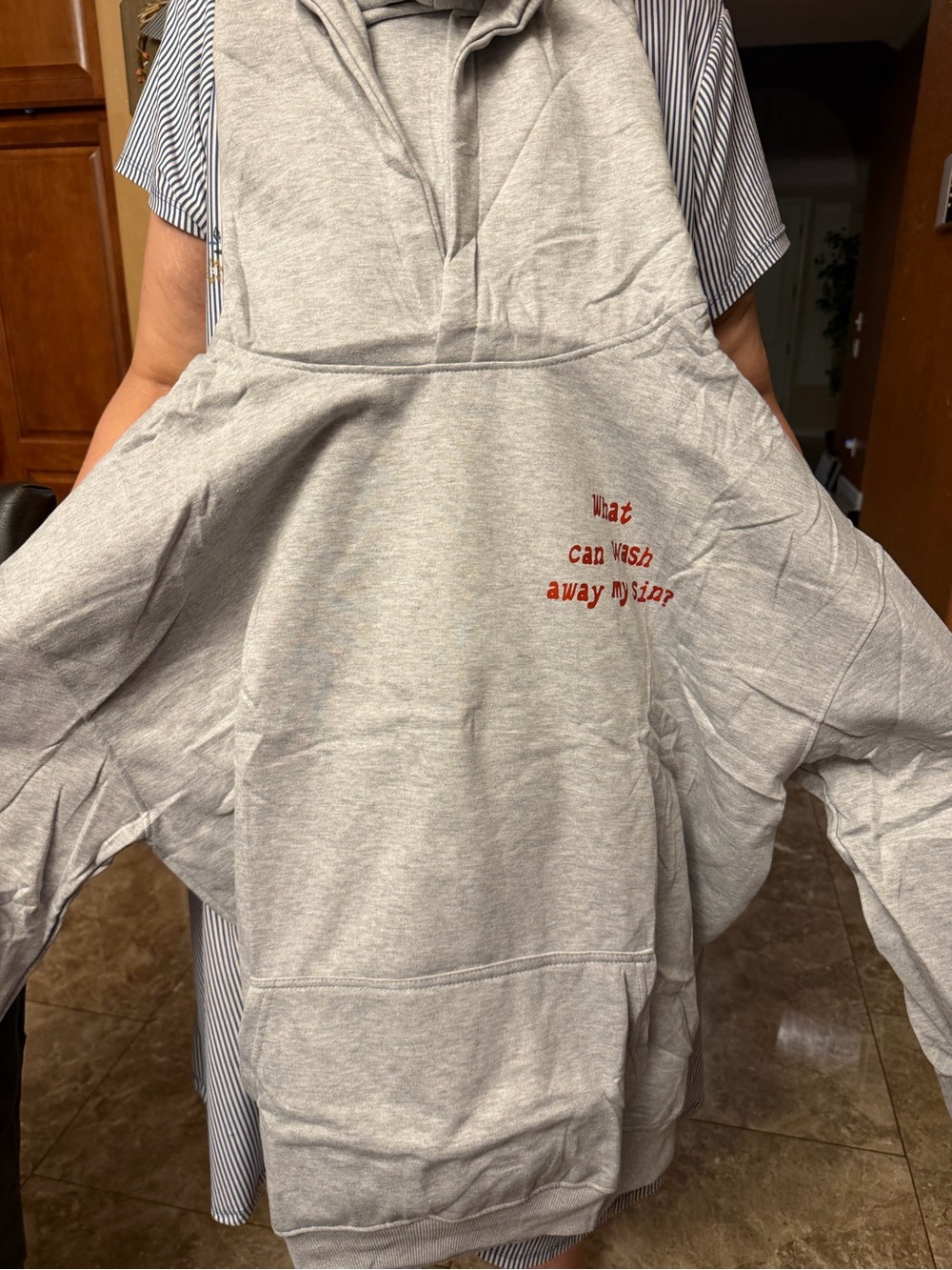 Men's Gray Pullover Hoodie with Red Text